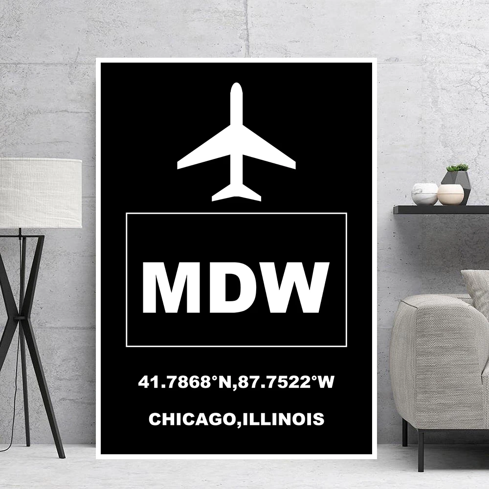 MDW Chicago Midway международный аэропорт авиационный плакат художественный