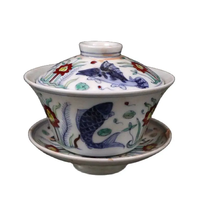 

China's second-hand Daming Chenghua doucai fish and algae pattern cover bowl
