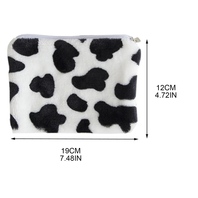 

Cute Milk Cow Print Mini Coin Purse Money Change Plush Storage Bag Zipper Wallet