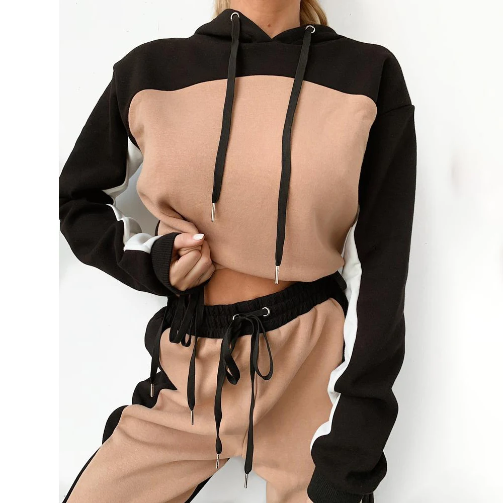 Women Jogging Fitness Tracksuit Set Hooded Sweatshirt Gym Wear Sweatpant 2019 Autumn Winter Thicken Casual Sports Suits 2 Pcs | Женская