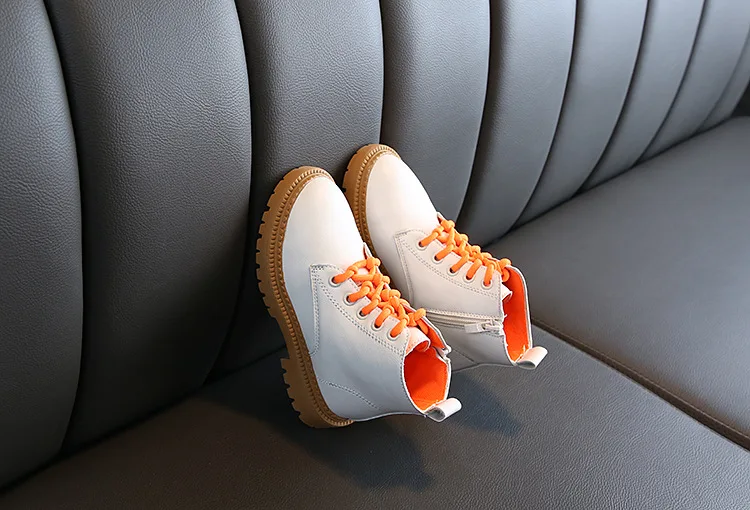 Белые кожаные детские ботинки Martin Осенняя обувь для мальчиков водонепроницаемая