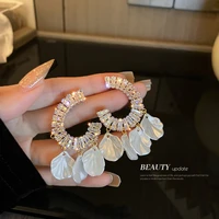 fashion c shaped exaggerated earrings rhinestone shell tassel dangle earrings jewelry for women wedding accessories