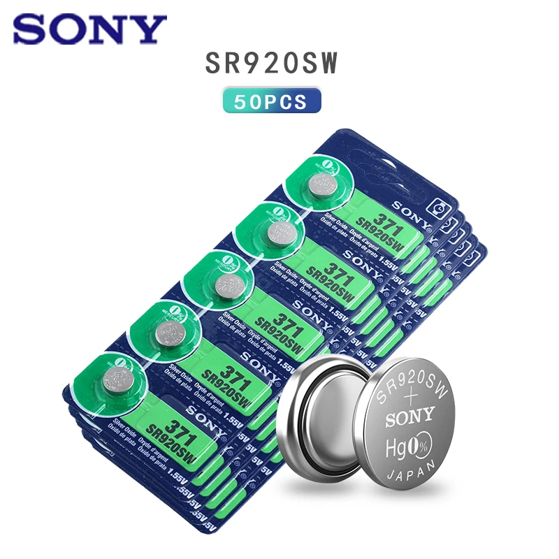 Sony-baterías de botón para reloj de juguete, pilas de botón de 45mAh, 1,55 V, AG6, 371, SR920SW, LR920, 171, 370, L921, LR69, SR920, 50 Uds.