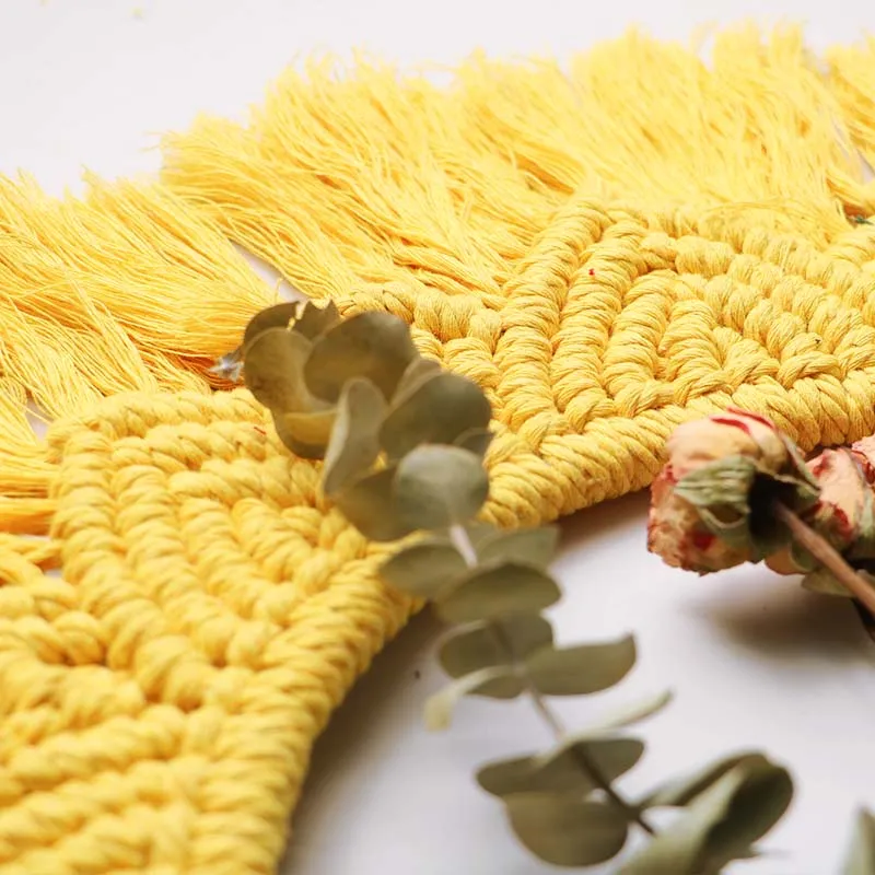 

Vintage Decorative Macrame Wall Mirror For Bedroom Yellow Round Mirrors Home Decor Hanging Tapestry Wall Mirrors For Home