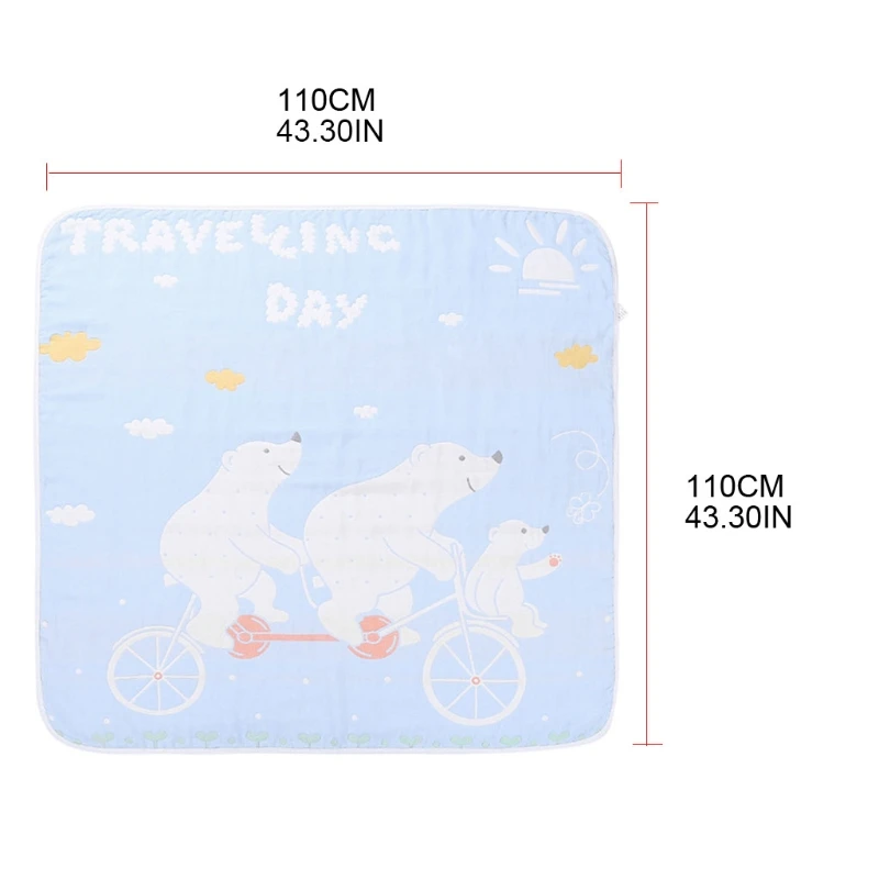

50LE Baby Muslin Bath Towel Infant Soft Cotton Receiving Blanket Newborn Cartoon Printed 6 Layers Thick Swaddle Wrap Shower Gift