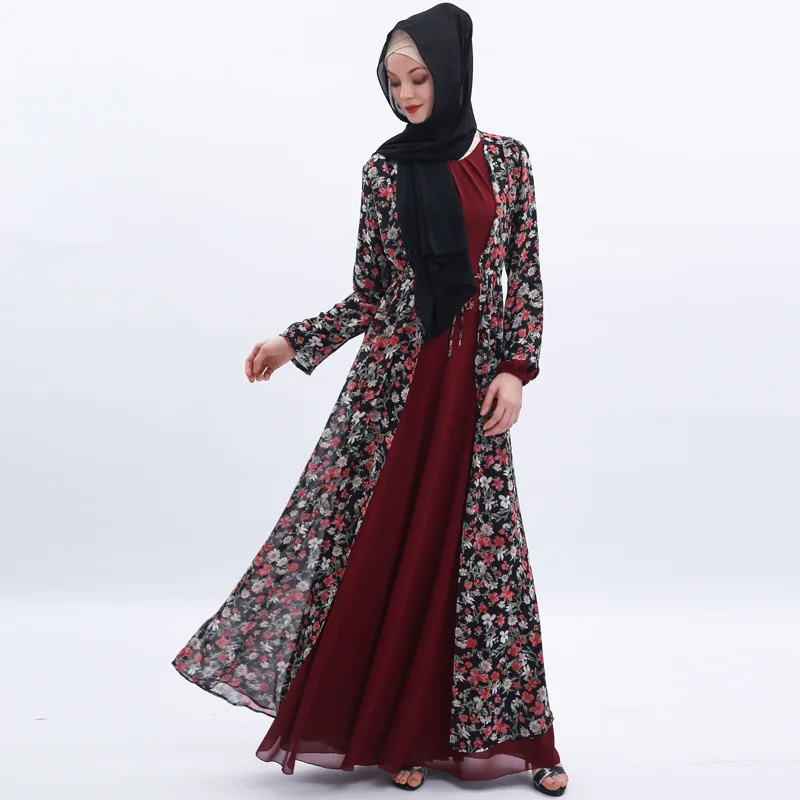 Мусульманская абайя Женская Цветочная шнуровка Верхняя одежда Jilbab Maxi Abayas платья