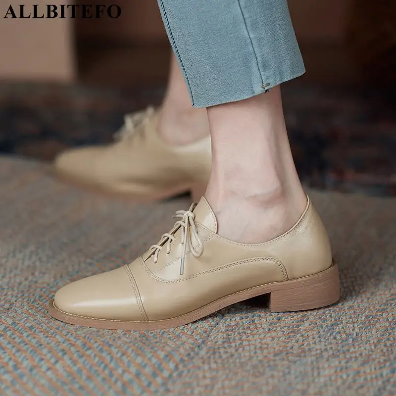 

Туфли женские ALLBITEFO из мягкой натуральной кожи, на высоком каблуке, с квадратным носком, на шнуровке, размеры 33-43