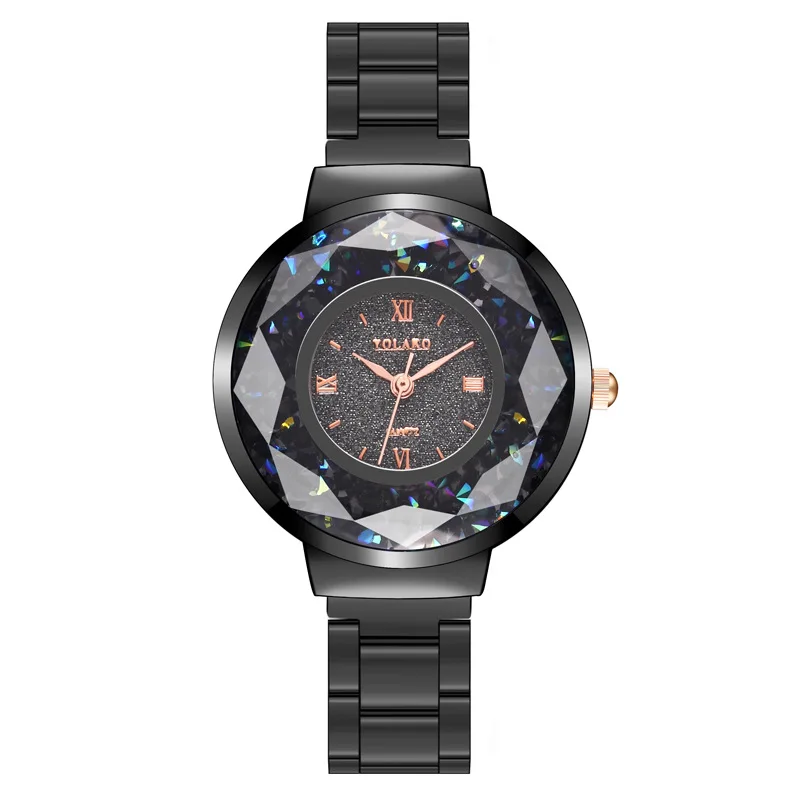 

Часы наручные женские кварцевые, модные с браслетом из нержавеющей стали, со звездным алмазным циферблатом и 3D римскими цифрами