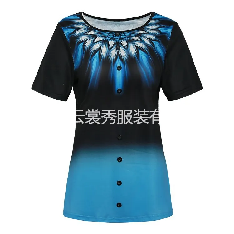 

2021 popular simple round neck fashion gradient 3D printing short sleeve T-shirt