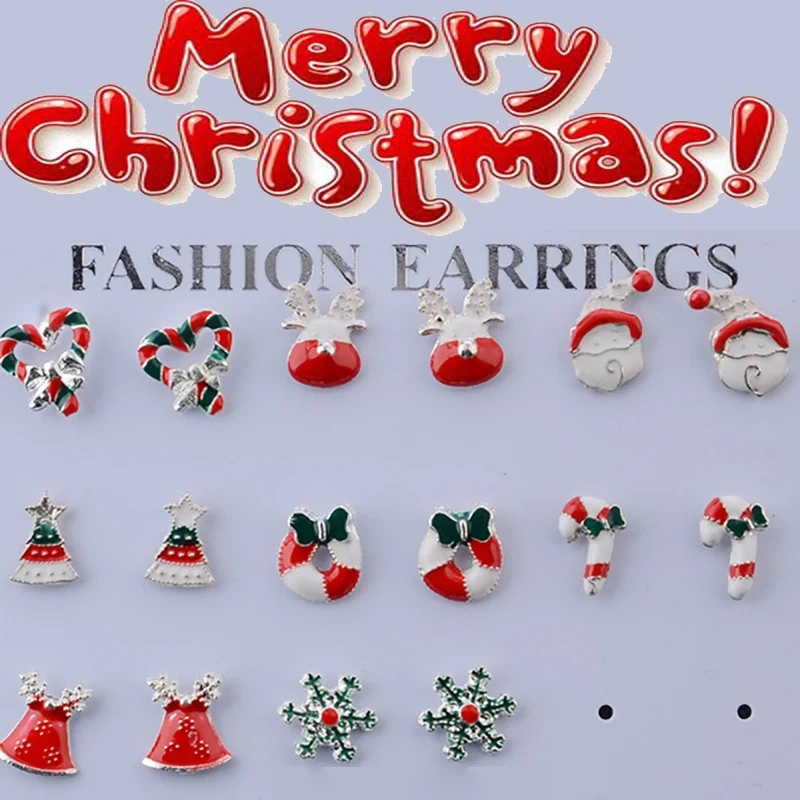 8 пар серьги гвоздики ювелирный набор аксессуаров милый Санта Клаус снеговик