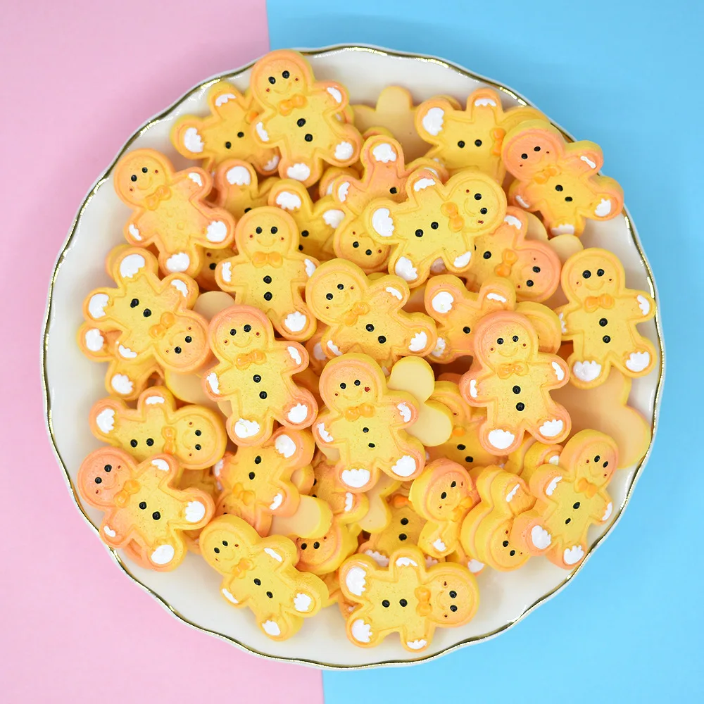 20 шт./лот смолы милый рисунок Имбирный пряник человек печенье кабошон с плоской