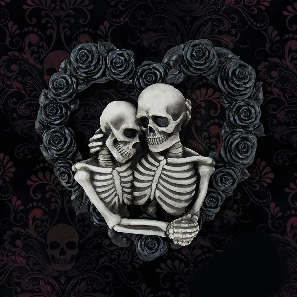 

Готический череп акриловая домашняя тарелка череп парная домашняя тарелка украшение на День святого Валентина Рождество роза цветок черны...