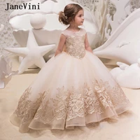 janevini vintage lace ball gown flower girl dresses cap sleeves appliques big bow back puffy tulle gilrs first communion dress