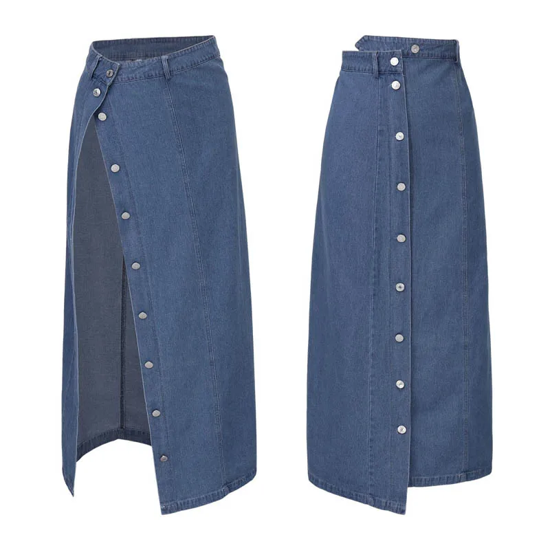 

Винтажная Женская юбка на пуговицах, Женская Повседневная джинсовая юбка с высоким разрезом, пикантная облегающая прямая Длинная юбка, жен...