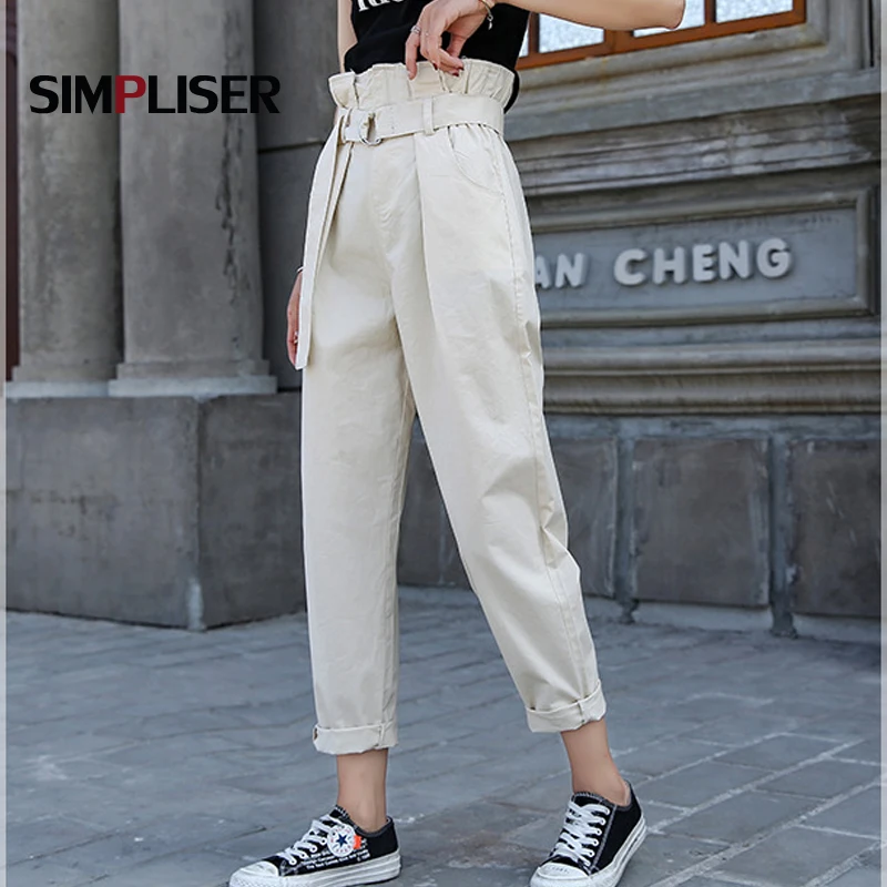 Женские шаровары с высокой талией и поясом повседневные женские брюки до