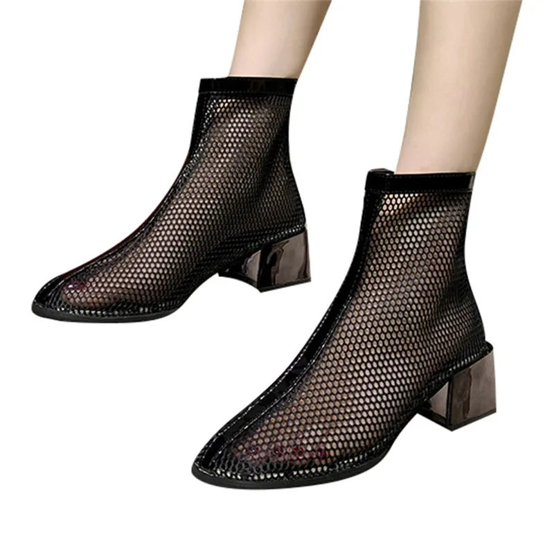 Botas Mujer Пикантные ботильоны с круглым носком и молнией спереди Женские черные