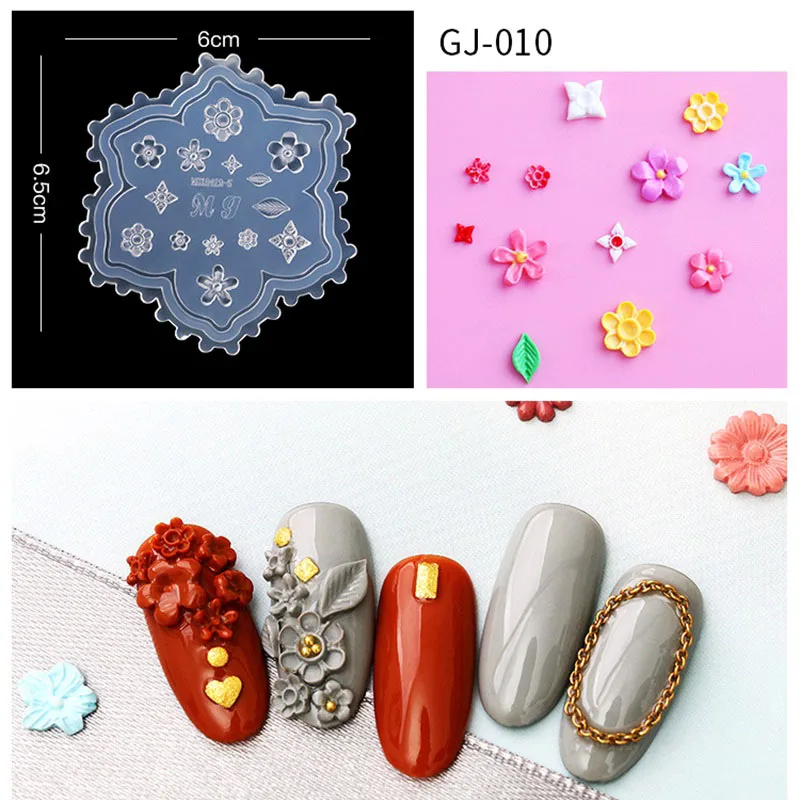 GJ010 Силиконовые шаблоны DIY 3D украшения для ногтей горный хрусталь 3D дизайн ногтей силиконовая форма листья цветок ромашка шаблон для ногтей форма - Цвет: GJ010