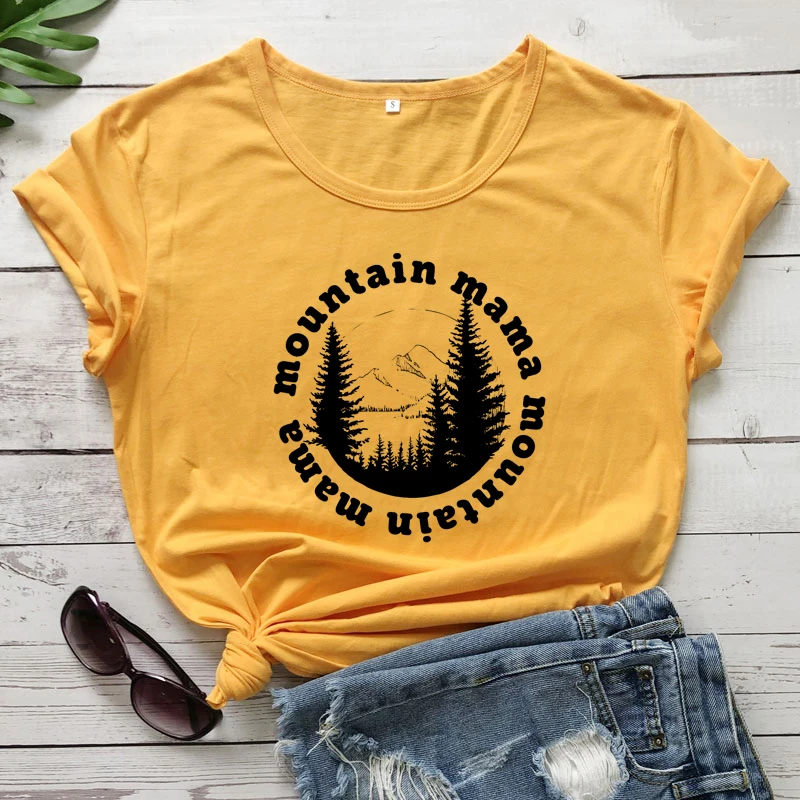 

Mountain Mama 100% Cotton T-shirt Funny Mother's Day Gift Tshirt Trendy Women Graphic Hiking Nature Top Tee Shirt