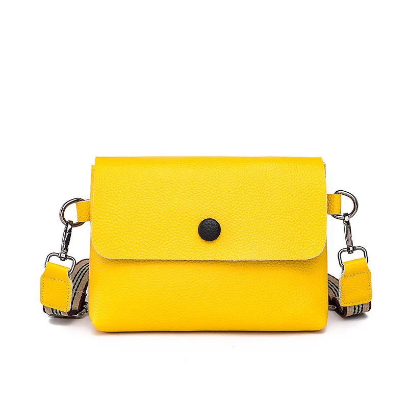 

2021 New Arrivals Women Cowhide Shoulder Bags Yellow Solid Color Design High Quality Simple Style Wide Shoulder Strap Girl's Bag