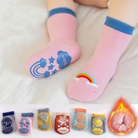 1 pair cartoon baby terry socks thick warm cute animal patterned newborn socks cotton casual printed kids socks winter