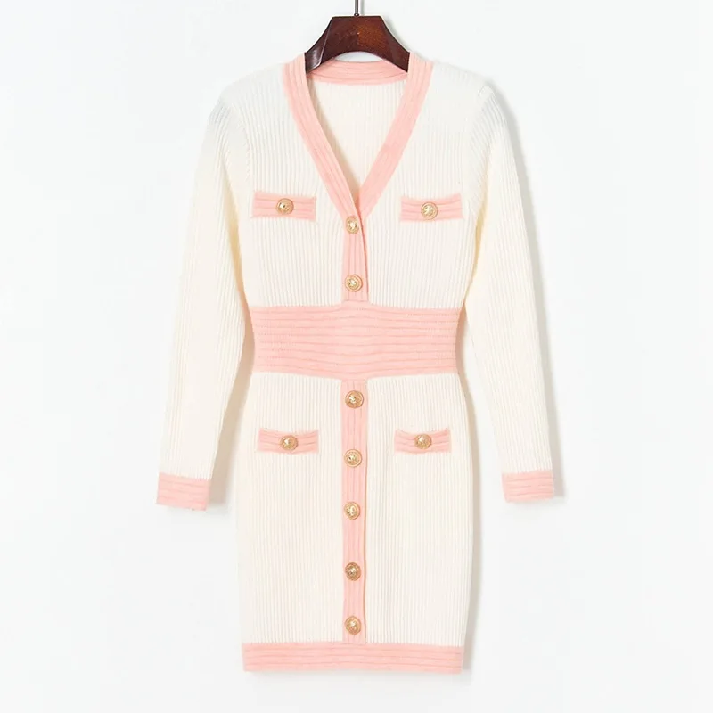 

Женское Трикотажное Шерстяное Платье-Свитер, элегантное облегающее мини-платье с V-образным вырезом для офиса и клуба, осень 2021