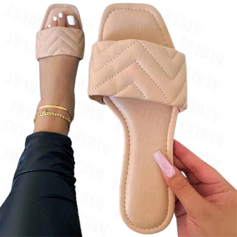 

Designer Slippers Women Shoes Fashion Sexy Peep Toe Flats Sandal Women 2021 Summer Outdoor Beach Flip Flops Casual Female Slides