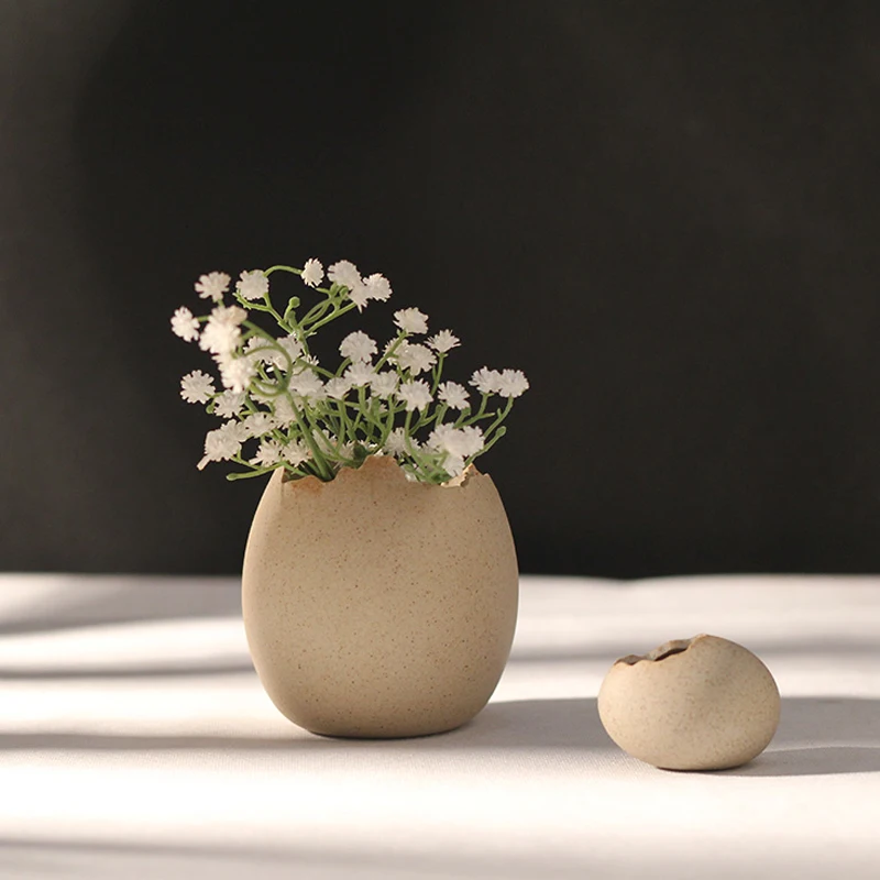 Creative Eggshell stoneware vase ceramic flower pastoral style personality hydroponic small pebbles ornament decor | Дом и сад