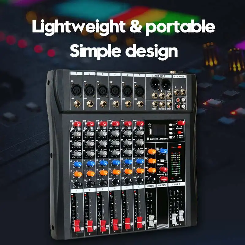 Аудио миксер FELYBY TU06 микшерная консоль со звуковой картой с BT MP3 usb входом +