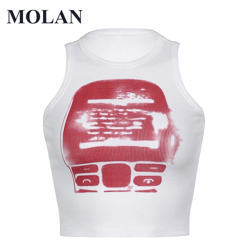 

MOLAN Chic Y2K Print T Shirt Sleeveless Summer Top High Street Casual O Neck Vest Female 2021 New Female Good Quality Top