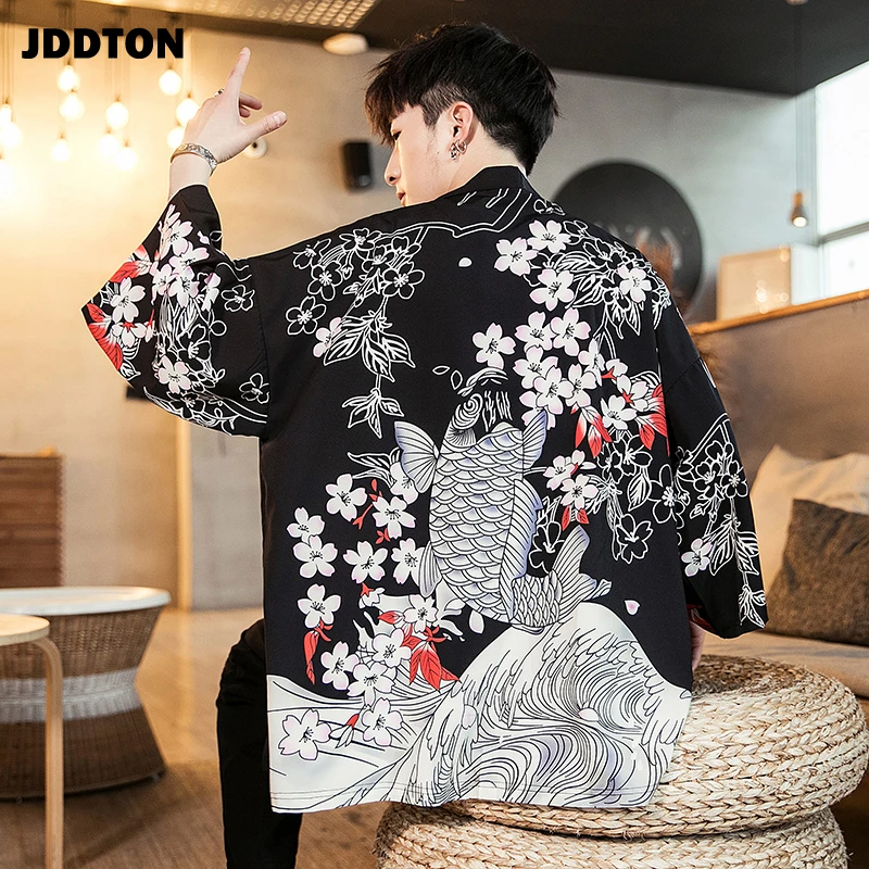 JDDTON Мужская Летняя мода Harajuku кимоно кардиган куртки юката тонкая верхняя одежда
