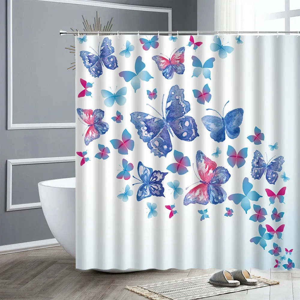 

Flowers Butterflys Personality Shower Curtain 3D Print Waterproof Bathroom Curtains Bathtub Decor With Hooks Bath Screen