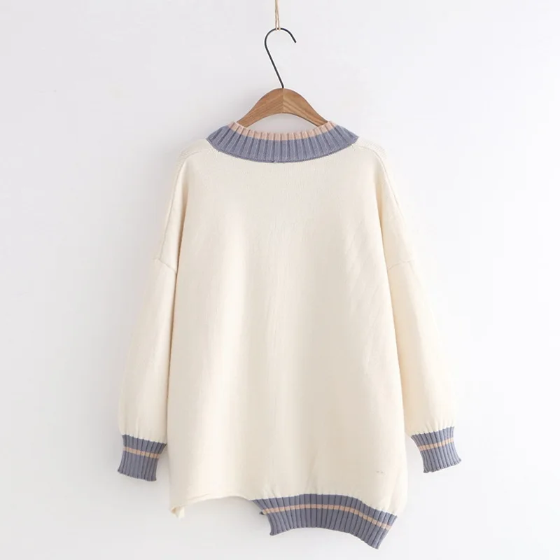 

Autumn and winter 2020 new fashion wild V-neck irregular hem letter printed pullover sweater sweater women