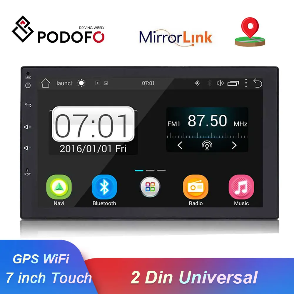 Podofo Android Универсальный 7 &quot2 Din мультимедиа MP5 плеер Bluetooth Сенсорный экран gps