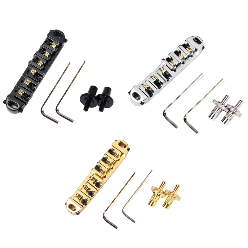 

Brass Roller Adjustable Saddle Tune-O-Matic Zinc Alloy and Brass Rollers Bridge for Lp Electric Guitar
