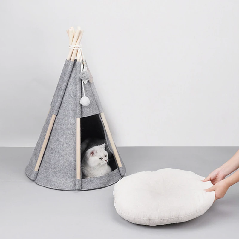 

Pet Supplies Breathable Semi-closed Cat House with Soft Warm White Dog Mat Easy To Install Cat Tent Suitable for Small Puppy Bed