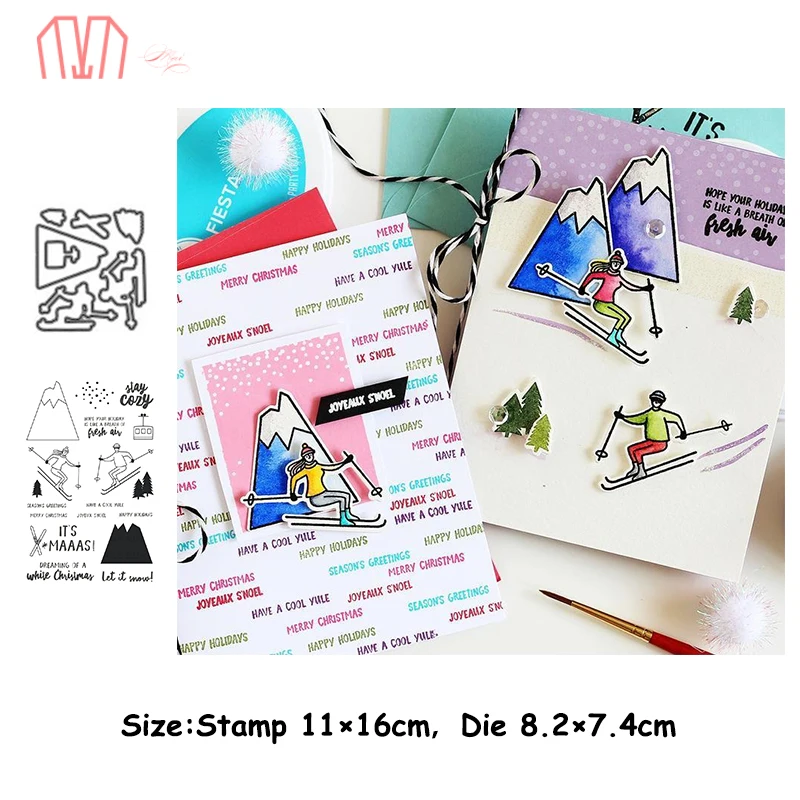 Mai с изображением заснеженной горы Лыжный Спорт Металлический Трафаретный