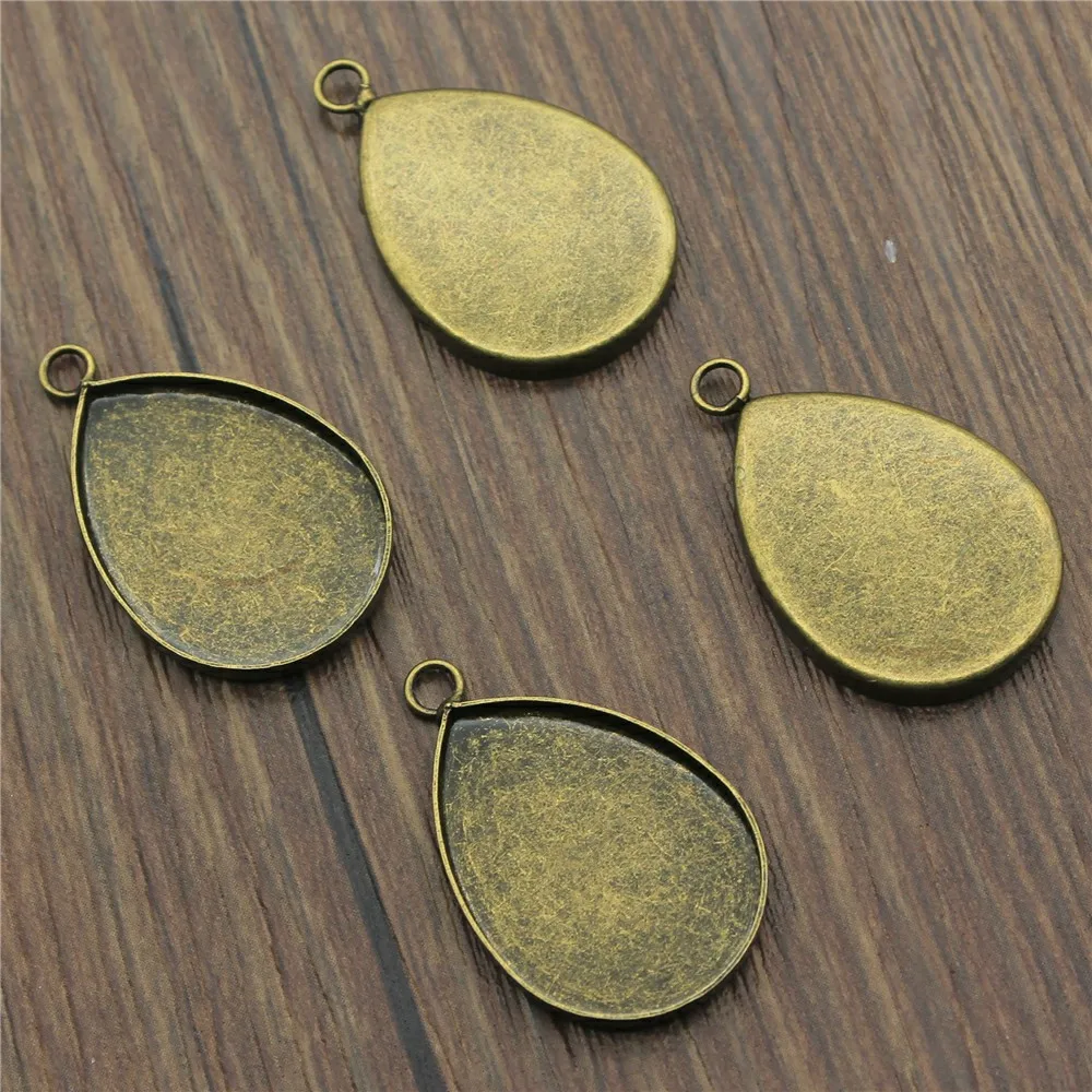 

5pcs Waterdrop Shape Glass Cabochon Base Setting Charms Pendant Connectors Tray Copper Material Fit 18x25mm 13x18mm