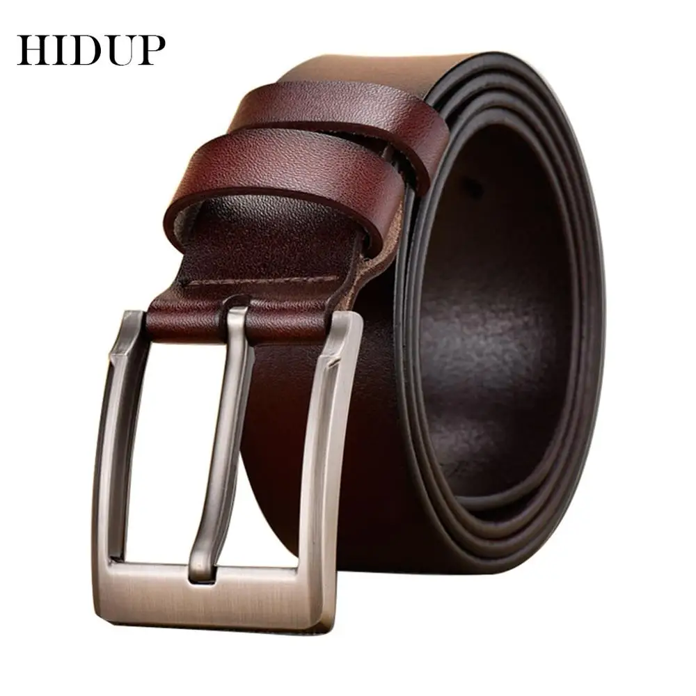 HIDUP Men's Retro Styles Design Pin Buckles Metal Belt Real Cow Genuine Leather Belts Men 3.8cm Width Clothes Accessories NWJ676
