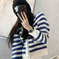ebaihui crop top sweater striped cardigan short knitted cardigans for women v neck chic y2k casual loose autumn korean top