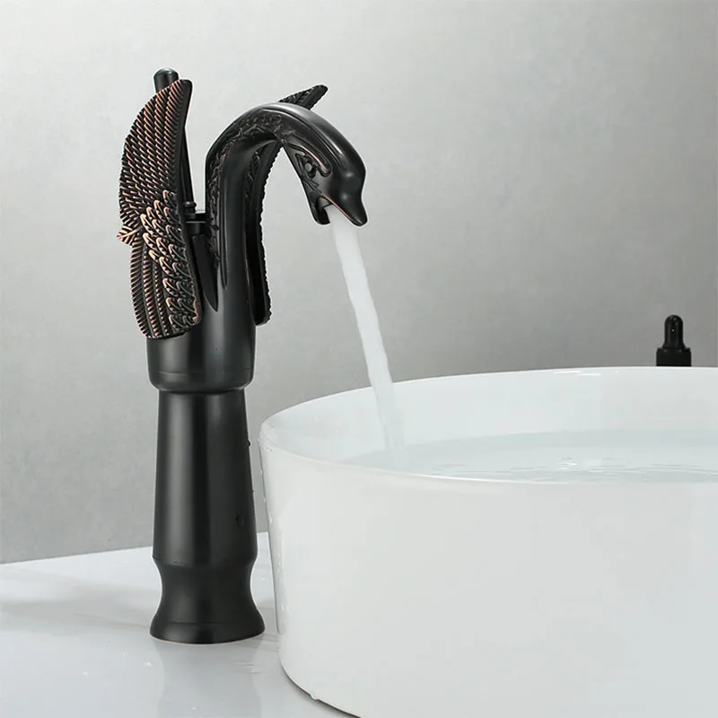 Золотой белый латунный Смеситель для раковины с лебедем горячей и холодной ручка