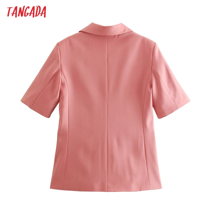 

Tangada Women 2021 Fashion Solid Blazer Coat Vintage Double Breasted Short Sleeve Female Outerwear Chic Tops 2W172