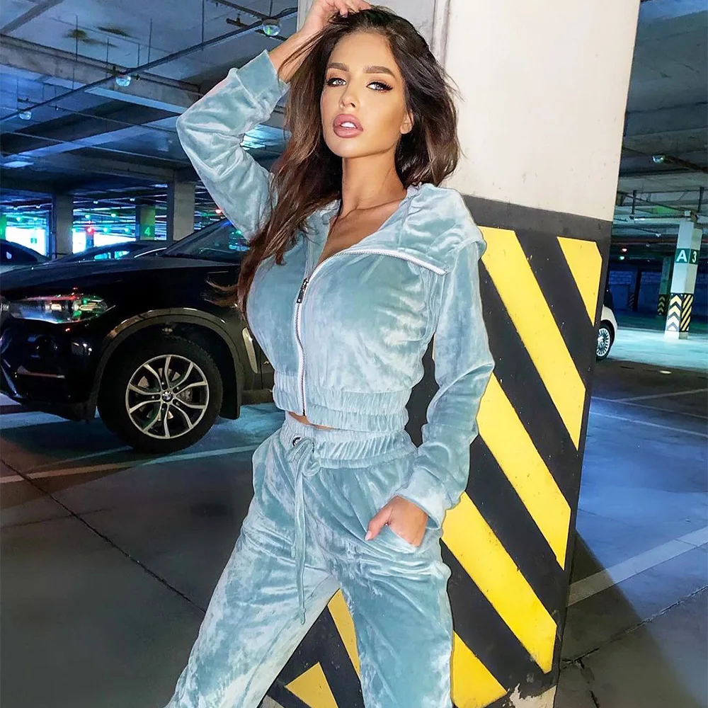 

Fashion Casual Long Sleeve Velvet Tracksuit Women 2021 Fall Clothes For Women High Waist Sports Pant 2 Piece Sets Jogging Femme