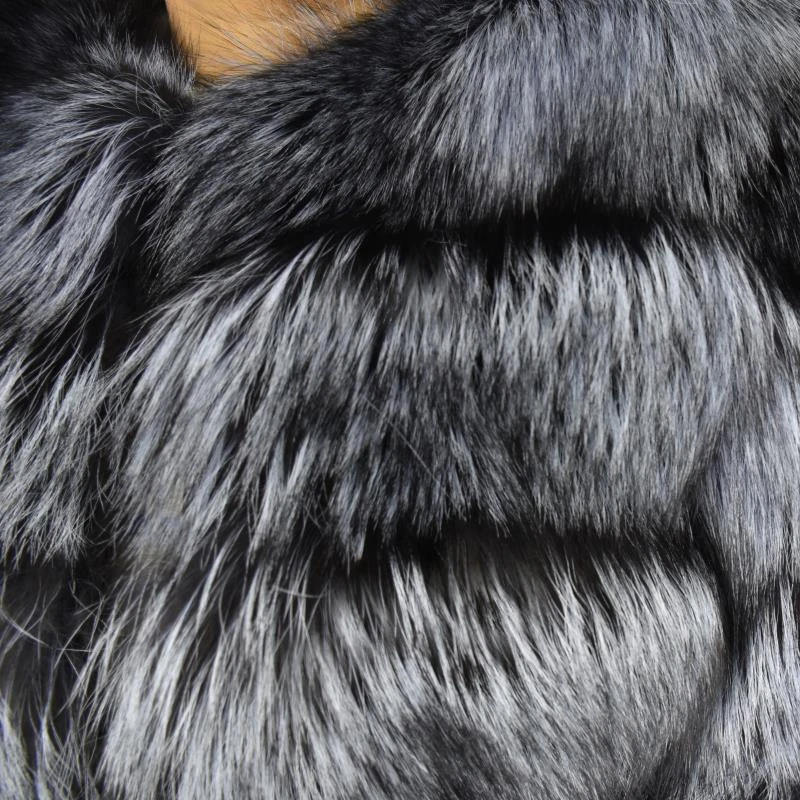 Natural 50CM Real Fox Fur Coat Silver fox Women Winter Vest Jacket Fashion Outwear Real Fur Vest Coat Removable Free Shipping