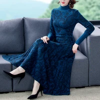 2021 high quality winter women knitted high collar long dress vintage turtleneck robe femme vestidos elegantes plus size dresses