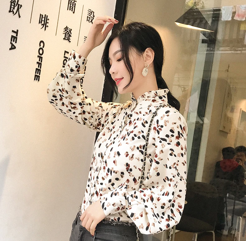 Новинка осени 2019 женская шифоновая блузка Модный цветочный принт