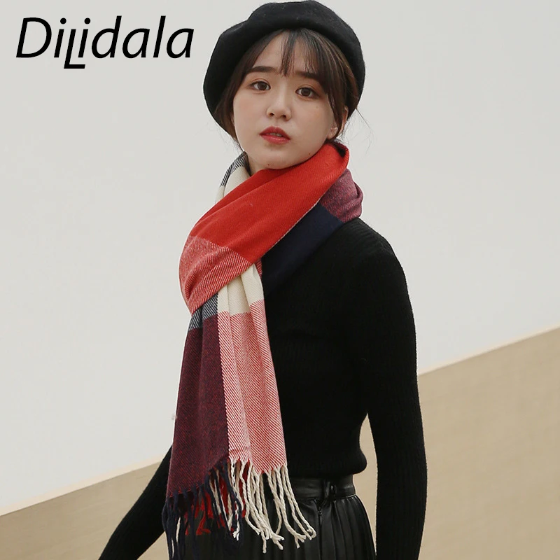 Dilidala 2019 клетчатый теплый женский шарф с кисточками осенне-зимние шарфы шаль