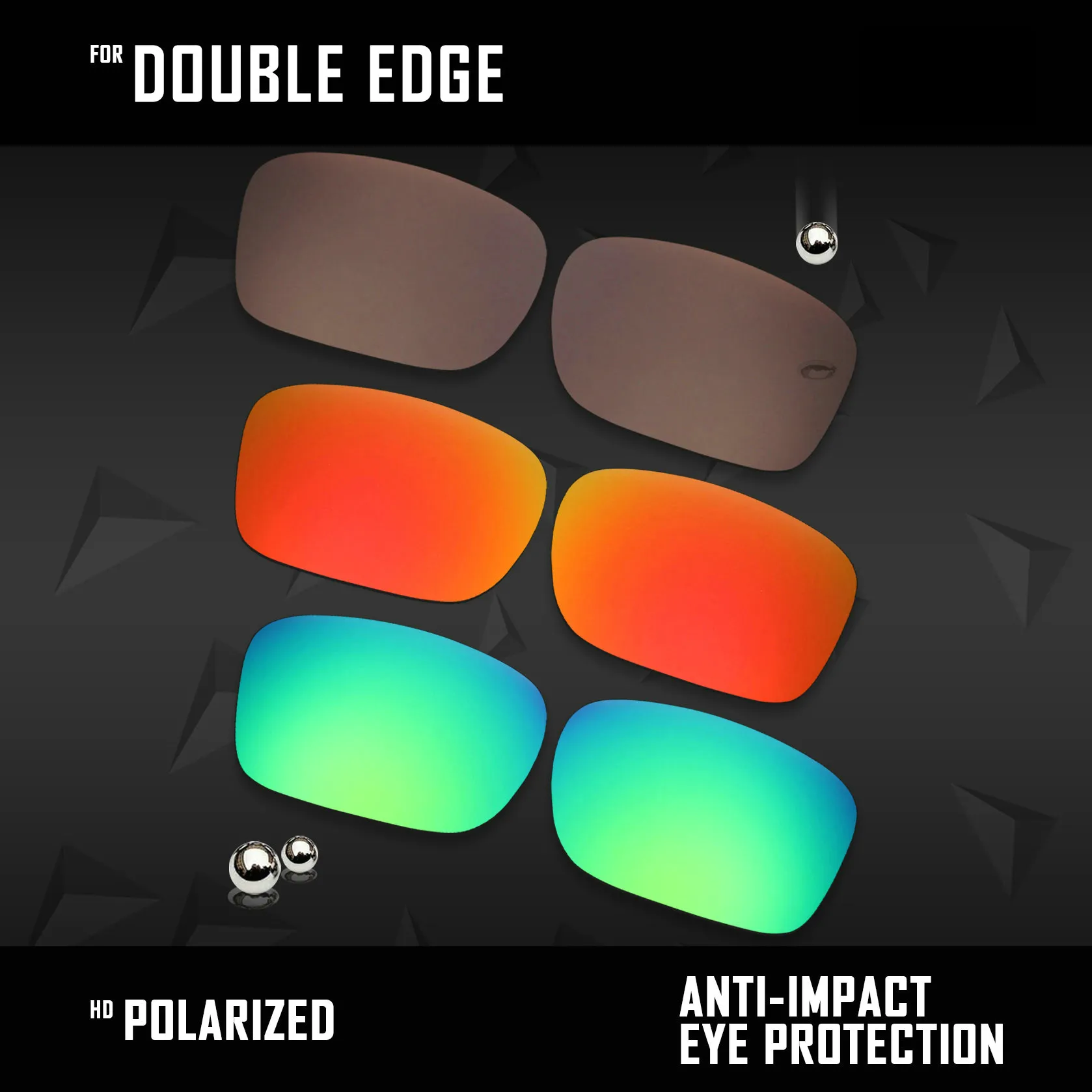 OOWLIT 3 Pairs Polarized Sunglasses Replacement Lenses for Oakley Double Edge OO9380-Brown & Fire Red & Emerald Green