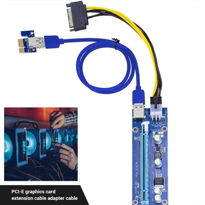 

60cm PCI-E Extender PCI Express Pcie Riser Card 1x To 16x USB 3.0 SATA To 4Pin IDE Molex Adapter Power PCIe For BTC Mining Miner