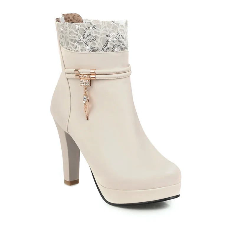 Женские ботильоны на высоком каблуке YMECHIC белые черные вечерние платформе с