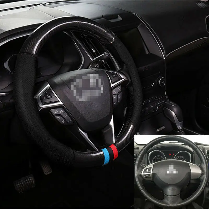 

Universal Size M 38cm Car Steering Wheel Cover Carbon Fiber Leather For Mitsubishi Series